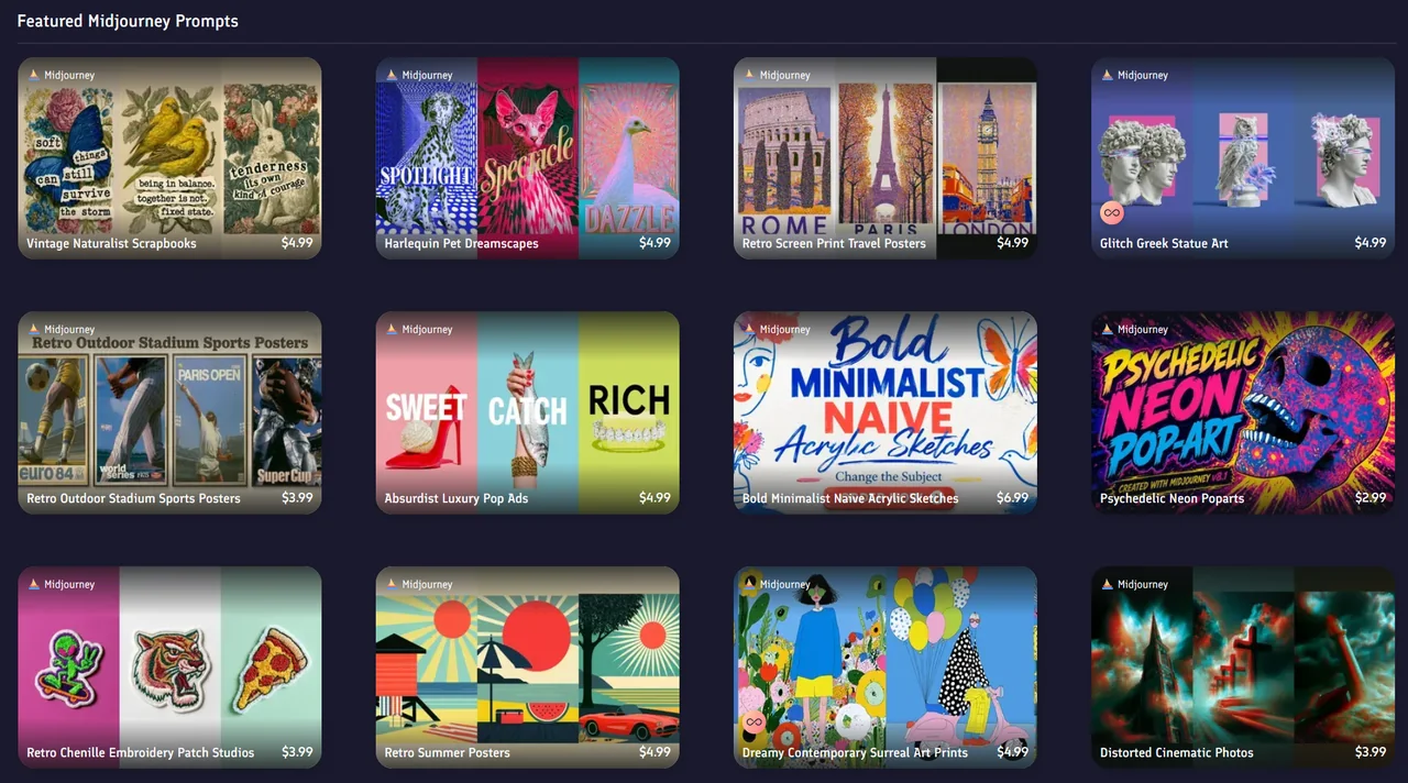 Featured Midjourney prompts on PromptBase