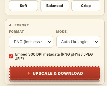 JC Upscaler step 3 — click the red Upscale & Download button to save