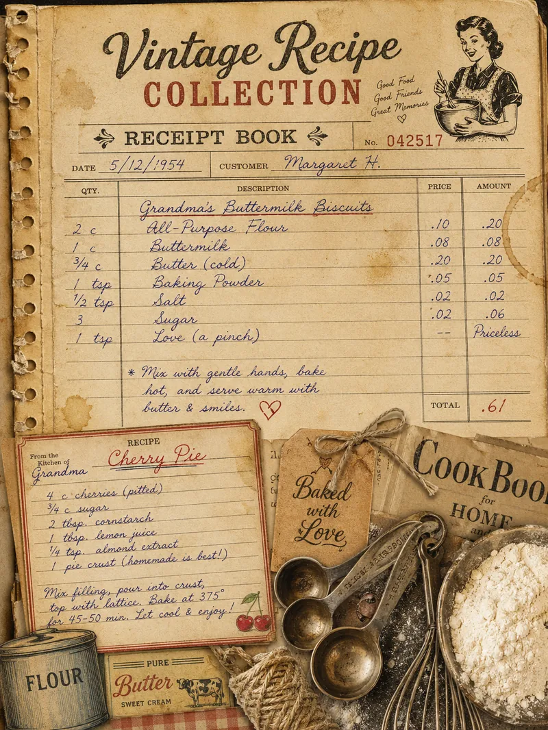 Vintage Recipe Collection — Receipt Book Page (3:4)
