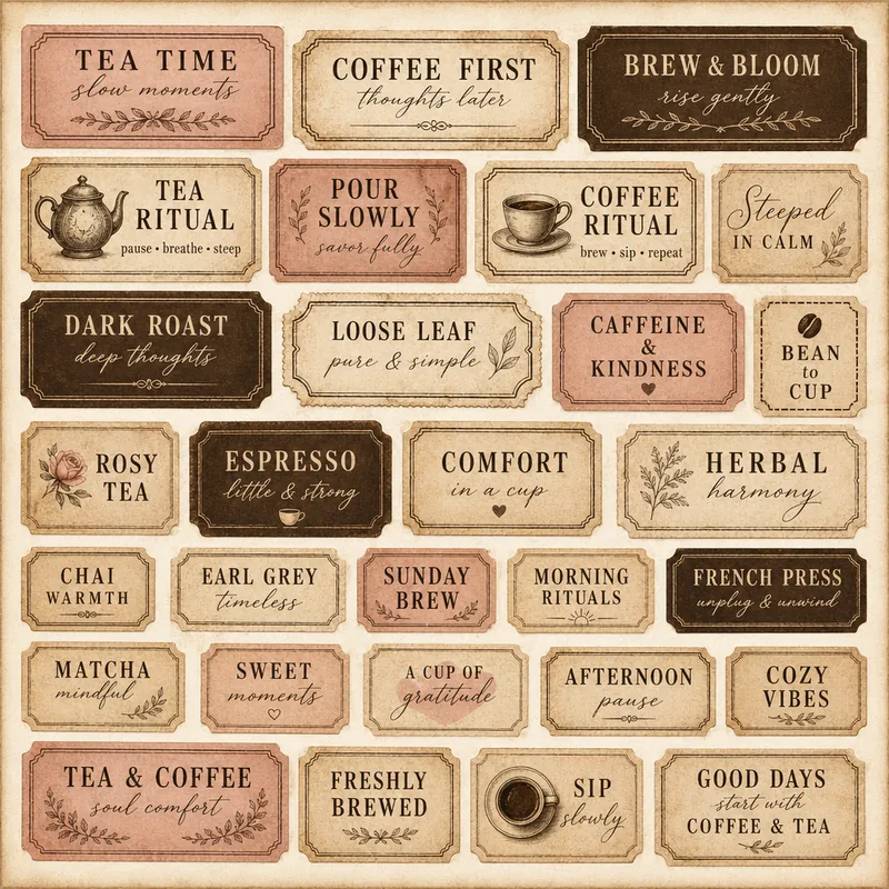 Tea & Coffee Rituals — Tiny Word Labels (1:1)