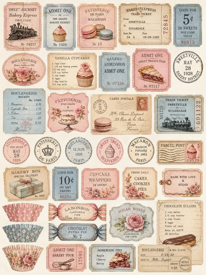 Bakery & Sweet Treats — Ticket & Postmark Collection (3:4)