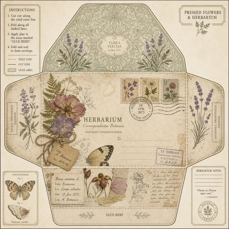 Pressed Flowers & Herbarium — Security Pattern Envelope (1:1)