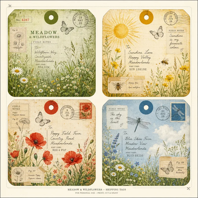 Meadow & Wildflowers — Shipping Tag Style (1:1)