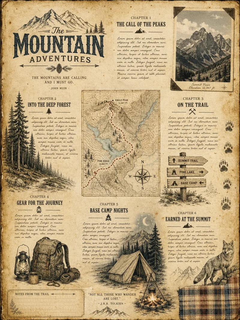 Mountain Adventures — Vintage Text Page (3:4)