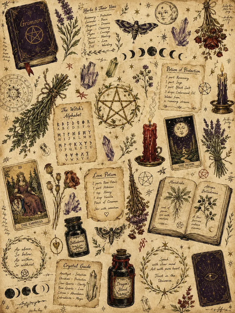 Witchy Grimoire — Scattered Element Pattern (3:4)