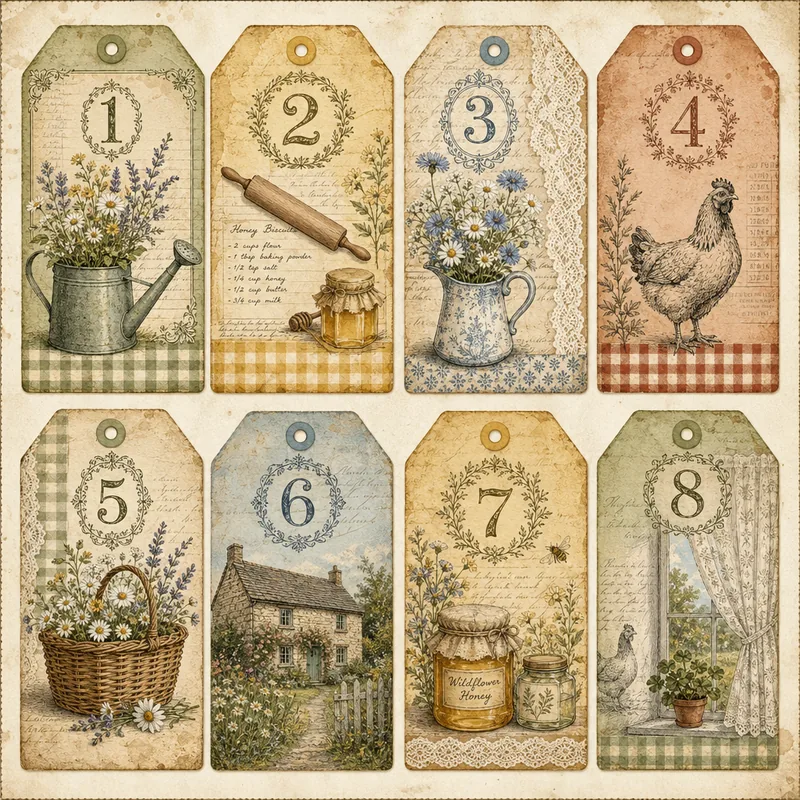 Cottagecore Living — Mixed Size Journaling Cards (1:1)