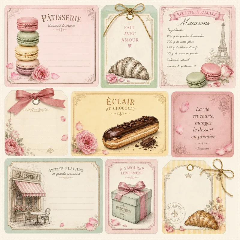 French Patisserie — Mixed Size Journaling Cards (1:1)