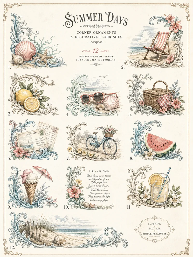 Summer Days — Corner Ornaments & Flourishes (3:4)