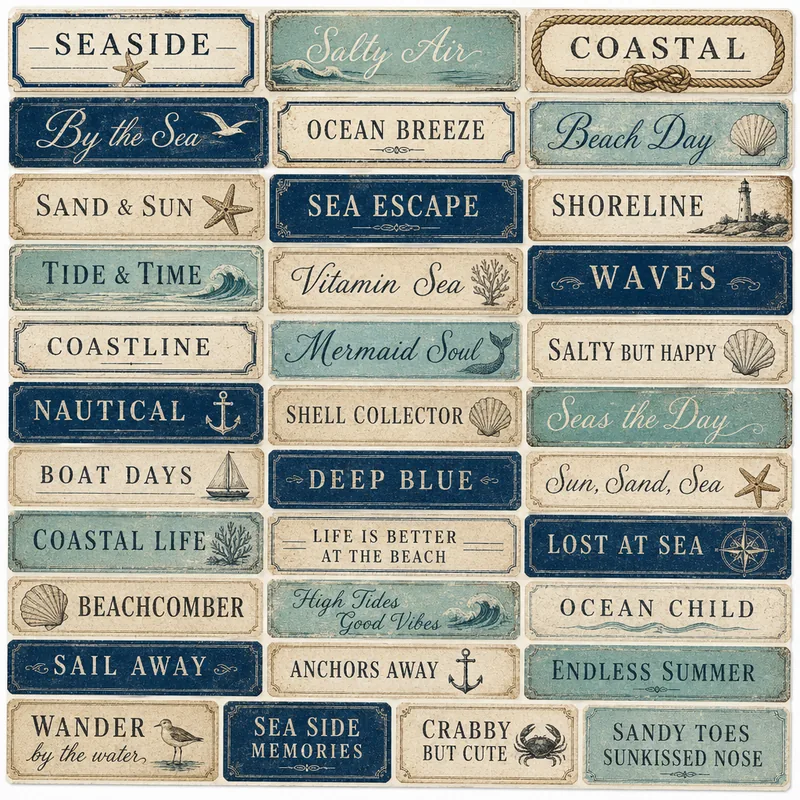 Seaside & Coastal — Tiny Word Labels (1:1)