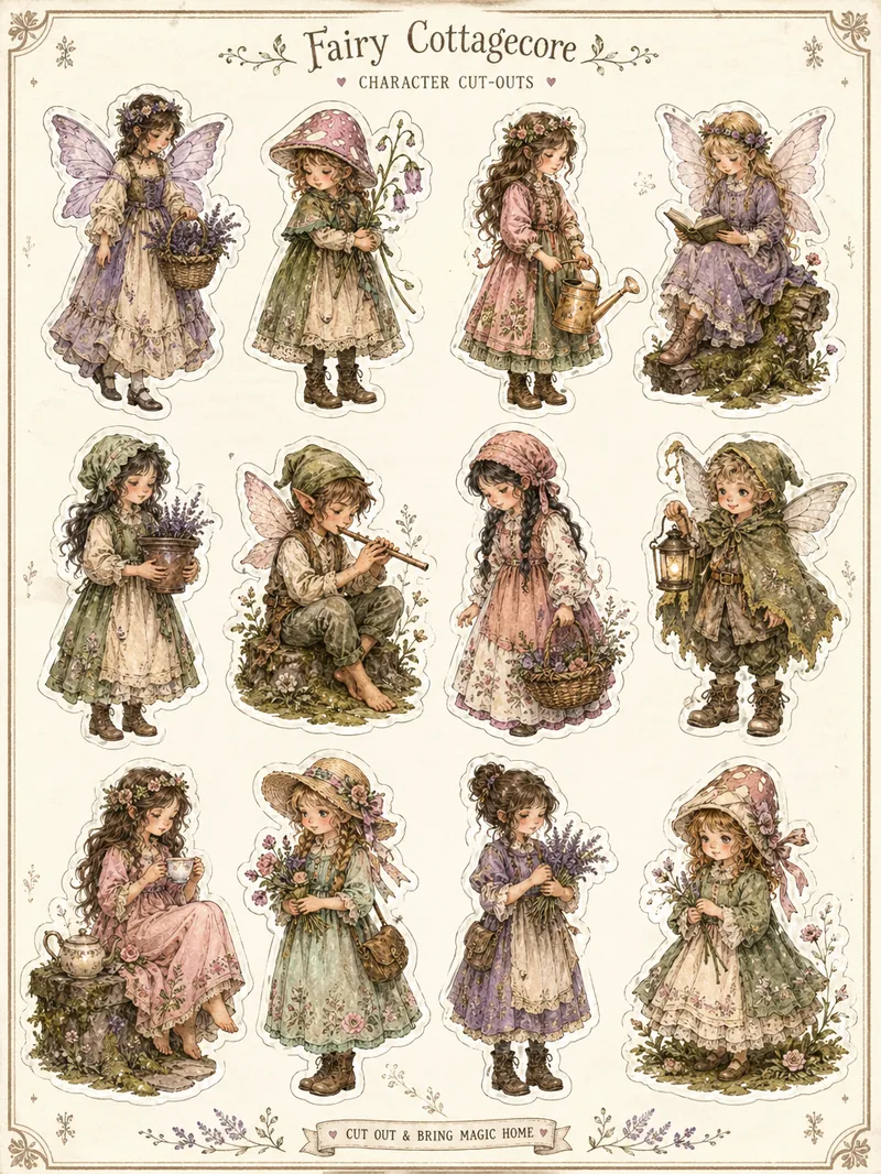 Fairy Cottagecore — Illustrated Character Cut-outs (3:4)
