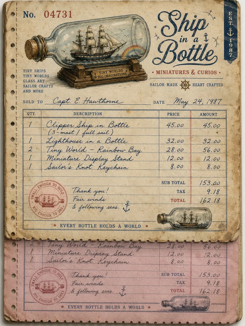 Ship in a Bottle — Receipt Book Page (3:4)