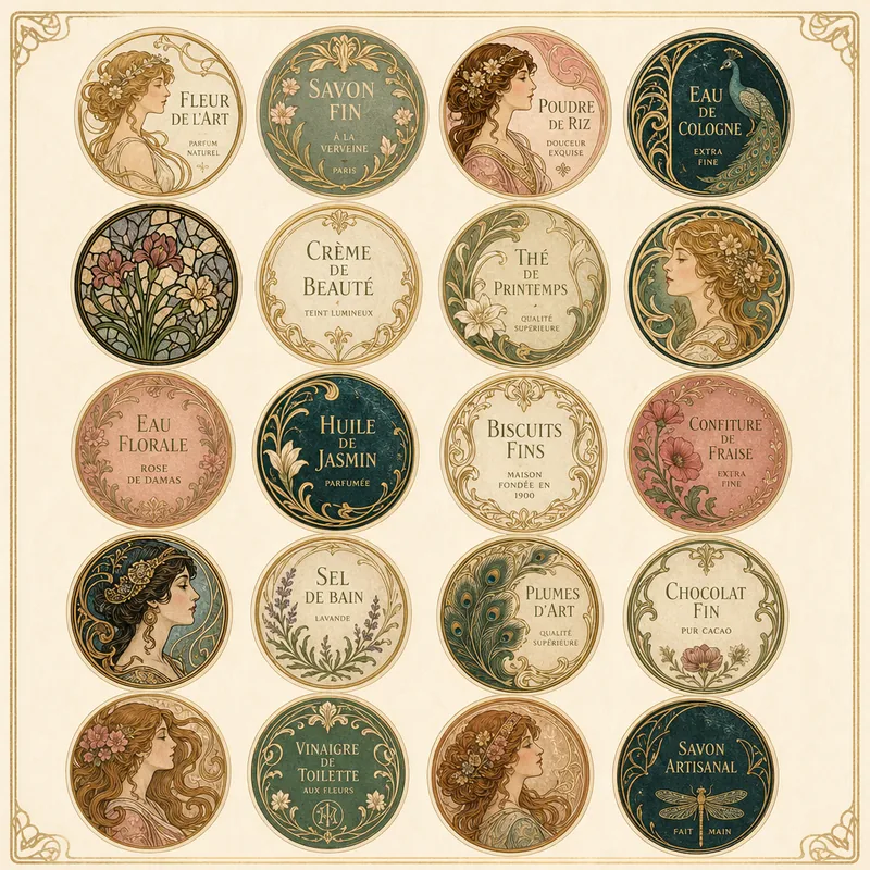 Art Nouveau Elegance — Small Round Labels (1:1)
