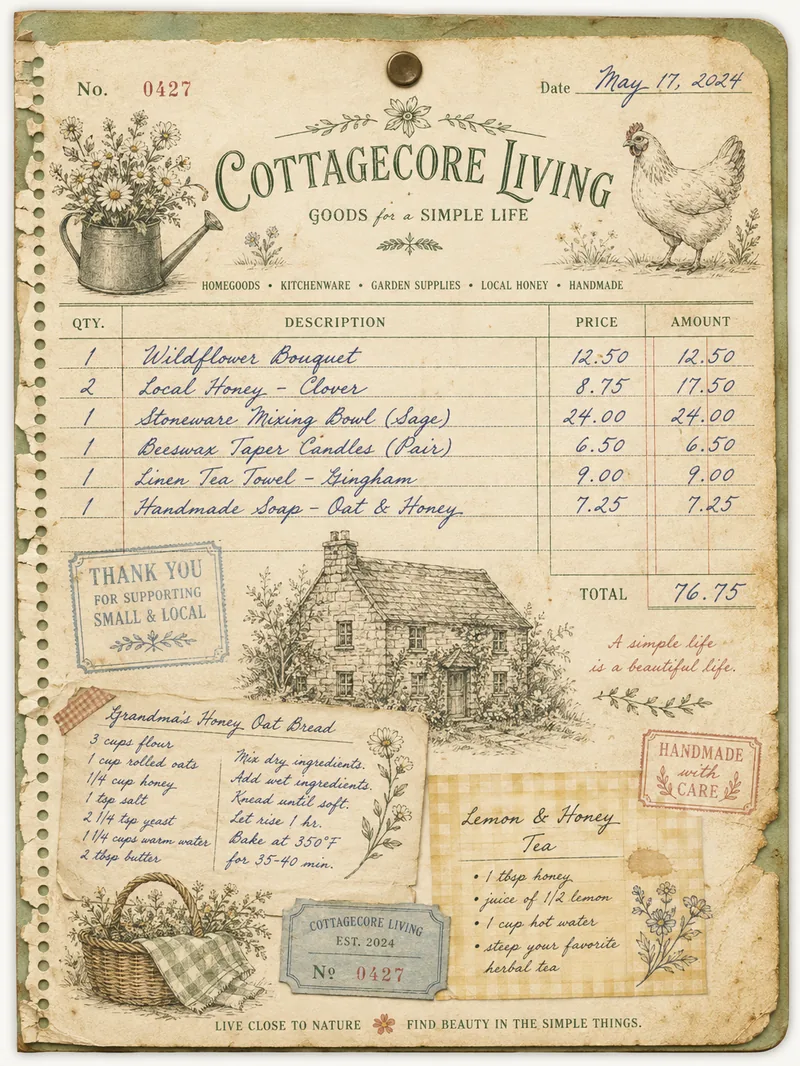 Cottagecore Living — Receipt Book Page (3:4)