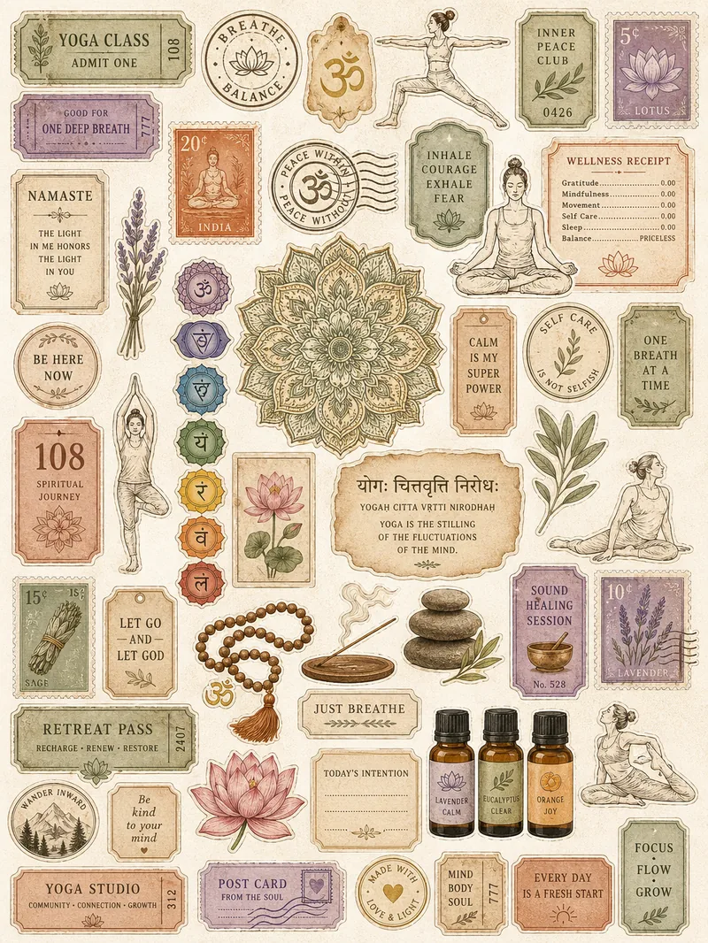 Yoga & Wellness — Mixed Ephemera Sheet (3:4)