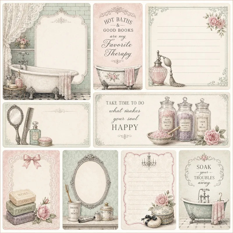 Vintage Bathroom — Mixed Size Journaling Cards (1:1)