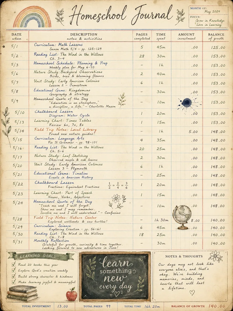 Homeschool Journal — Antique Ledger Page (3:4)