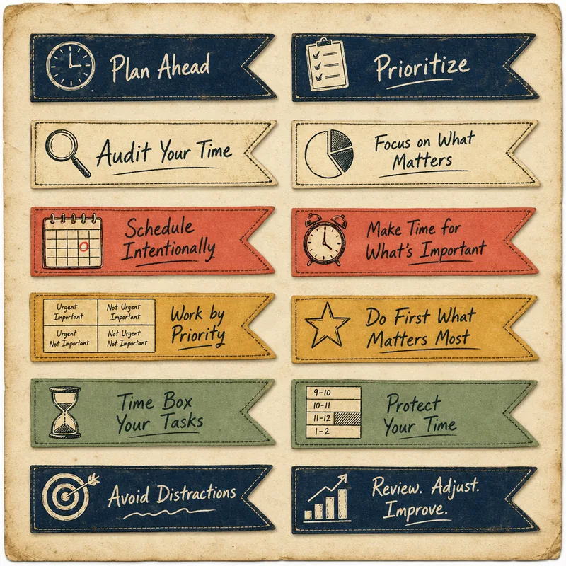 Time Management — Banner & Ribbon Labels (1:1)